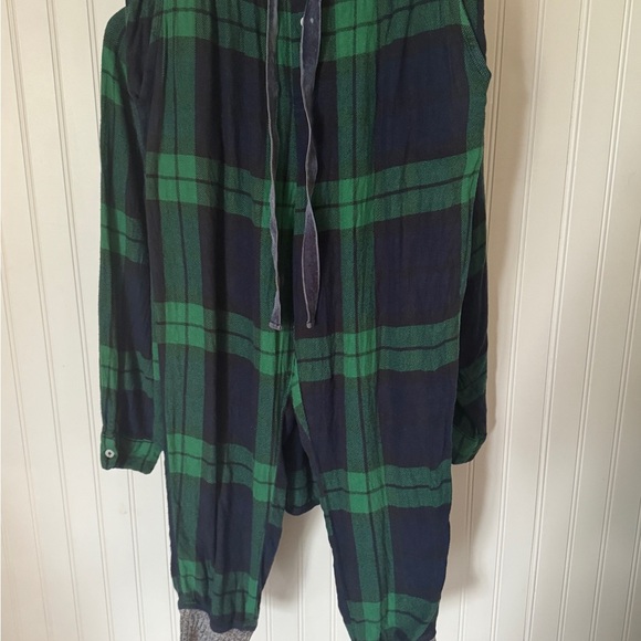 AERIE | Green Blue Plaid Flannel Boyfriend Button Top & Jogger set | Sz Medium - Picture 8 of 10